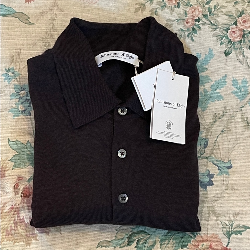 Johnstons of Elgin Wool Knit Polo Sweater XL Made in Scotland NWT